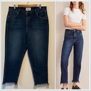 Boden High Rise Classic Slim Jeans Dark Vintage Wash Blue Raw Chew Hems 32 X 32